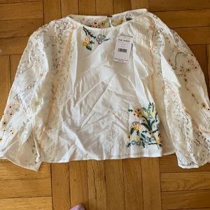 Free people ivory l/s shirt w/flowers sz S NWT